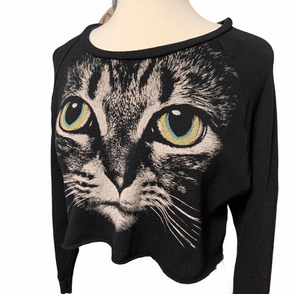 Forever 21 Black Cat Cropped Sweatshirt - Picture 1 of 8